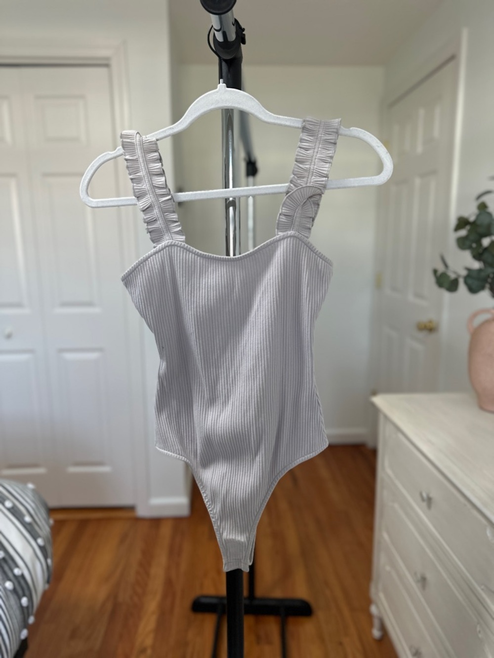 Wild Honey Ribbed One-Piece Bodysuit in Light Gray